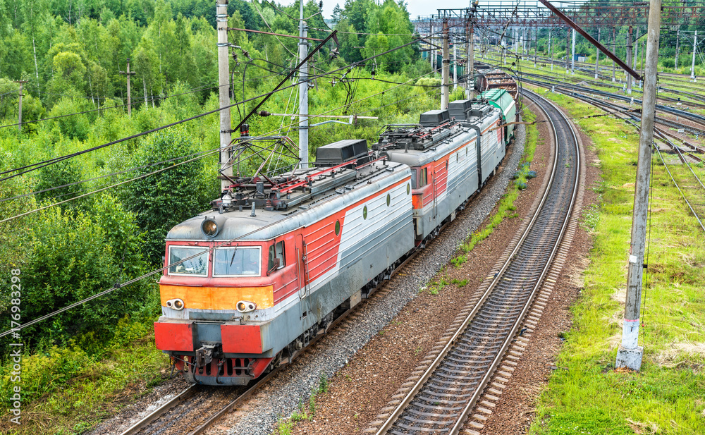 欧洲最大火车站Bekasovo-Sortirovochnoye站的货运列车。俄罗斯莫斯科