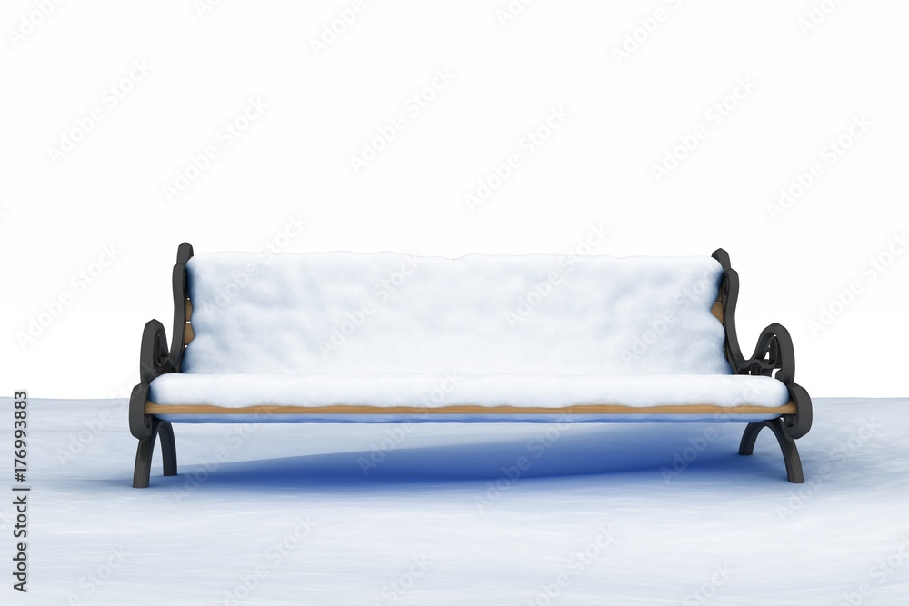 Bench covered with snow