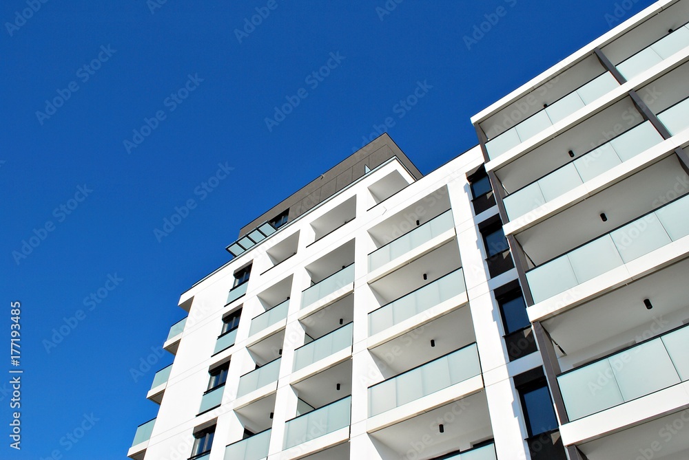 Modern, Luxury Apartment Building against blue sky