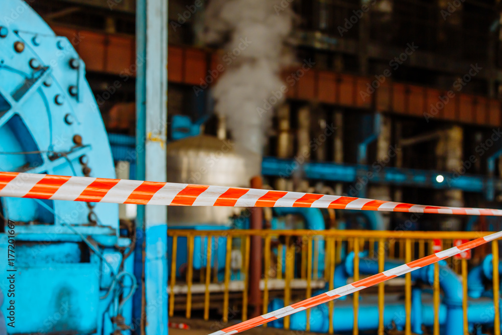 Signal red tape for fast fencing in the enterprise. Power station.