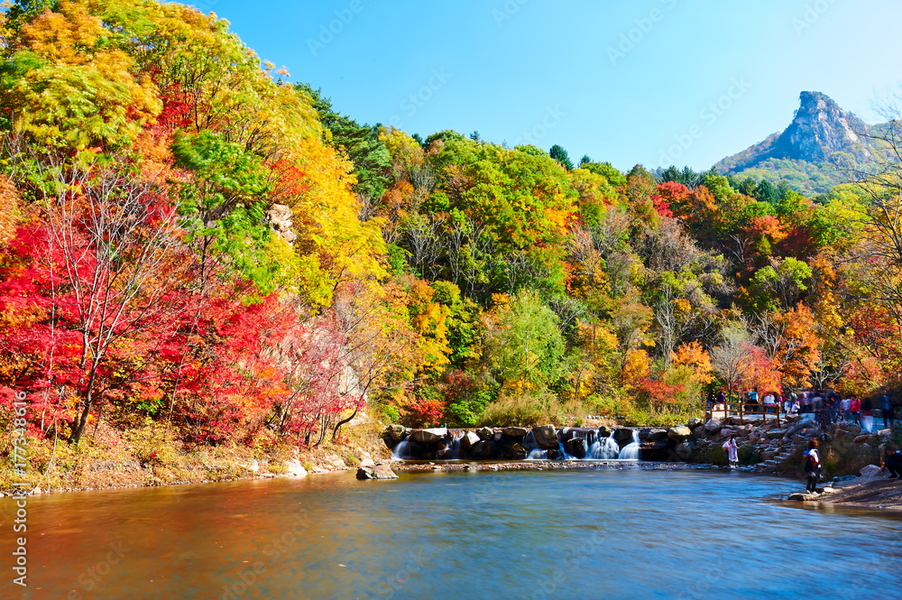 The colorful mountains and lake