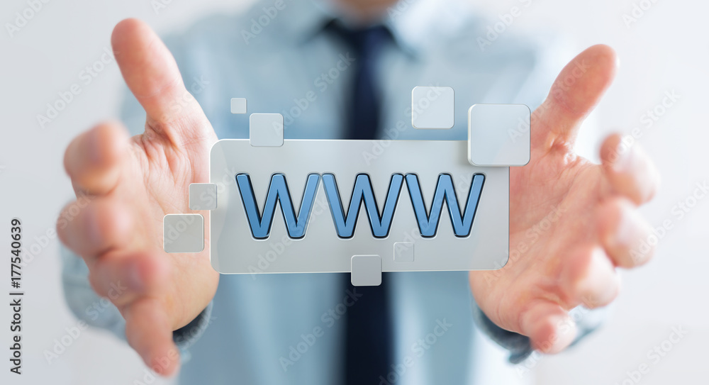 Businessman surfing on internet using tactile web address bar 3D rendering