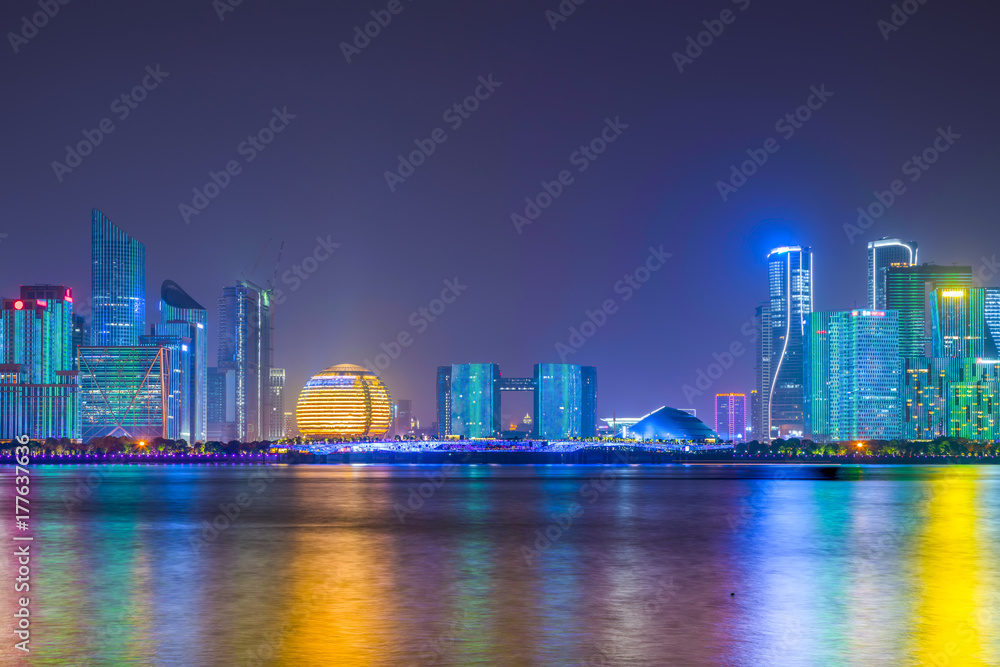 Nightscape of CBD architecture landscape in Hangzhou