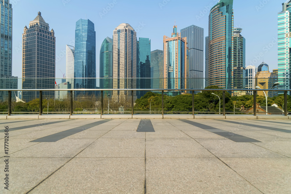 Road floor and urban construction skyline