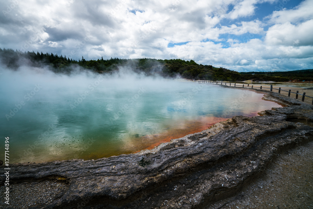 Champagne pool in Rotorua, New Zealand at Sunrise