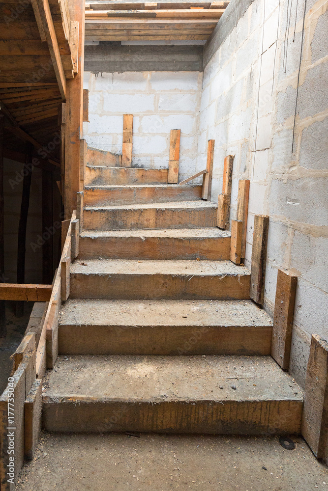 Concrete construction of the stairs in new house