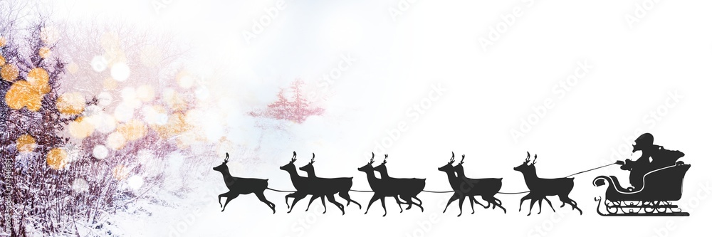 Winter transition of Santas sleigh and reindeers