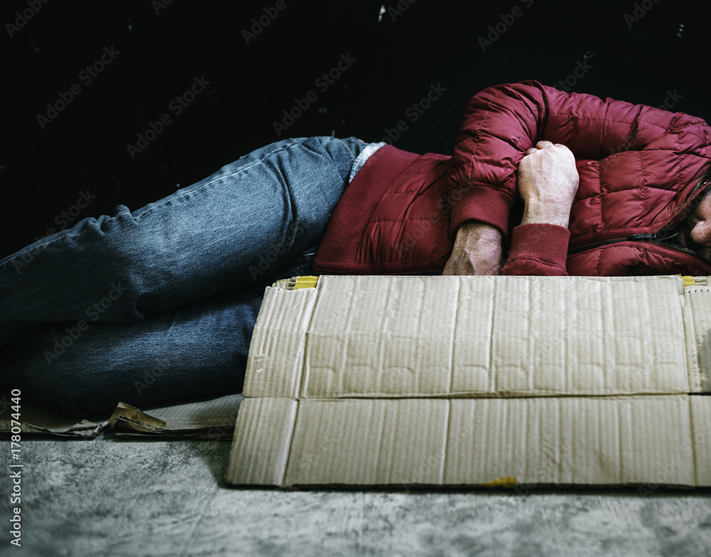 Homeless sleeping on the floor