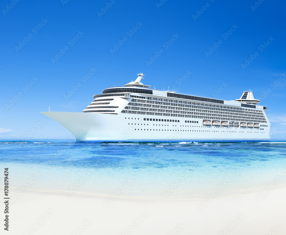 3D cruise ship by the shore