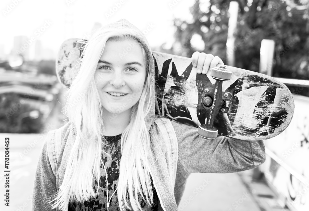 Skater girl out in the city