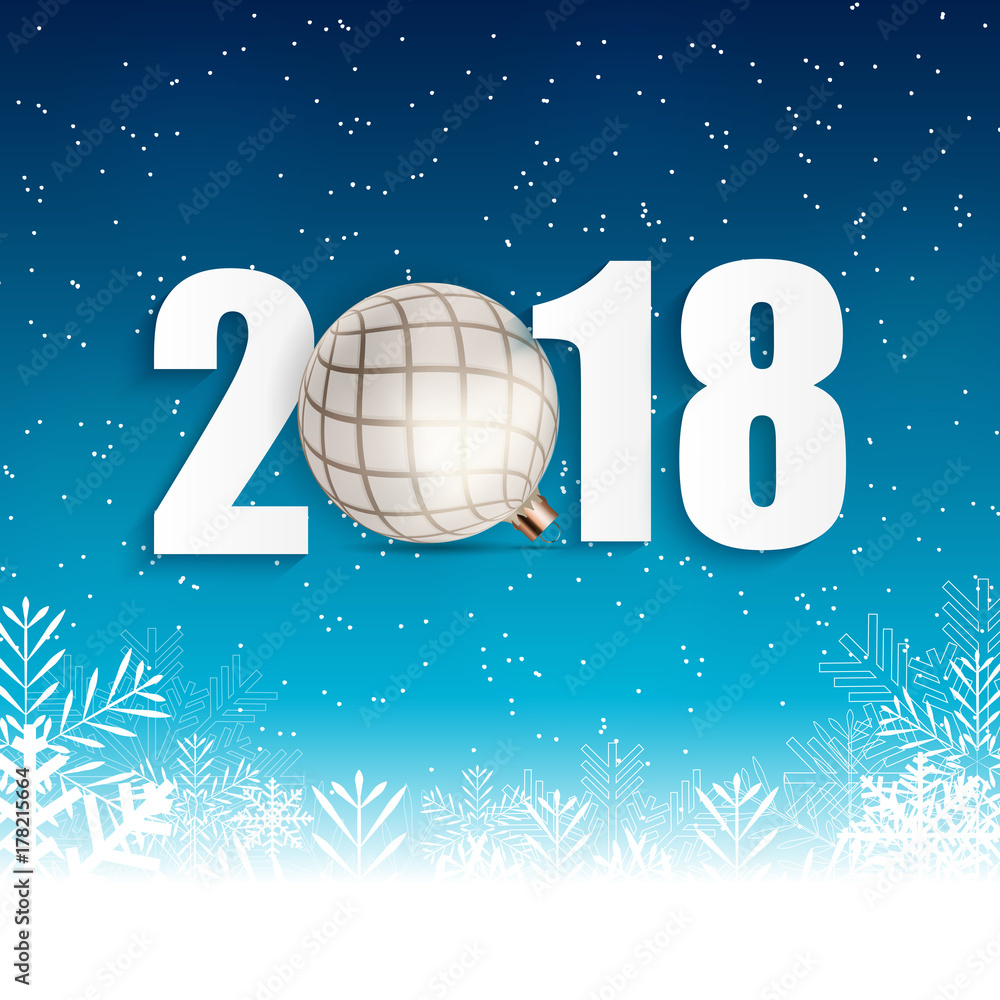 2018 New Year Background with Christmas Ball. Vector Illustration