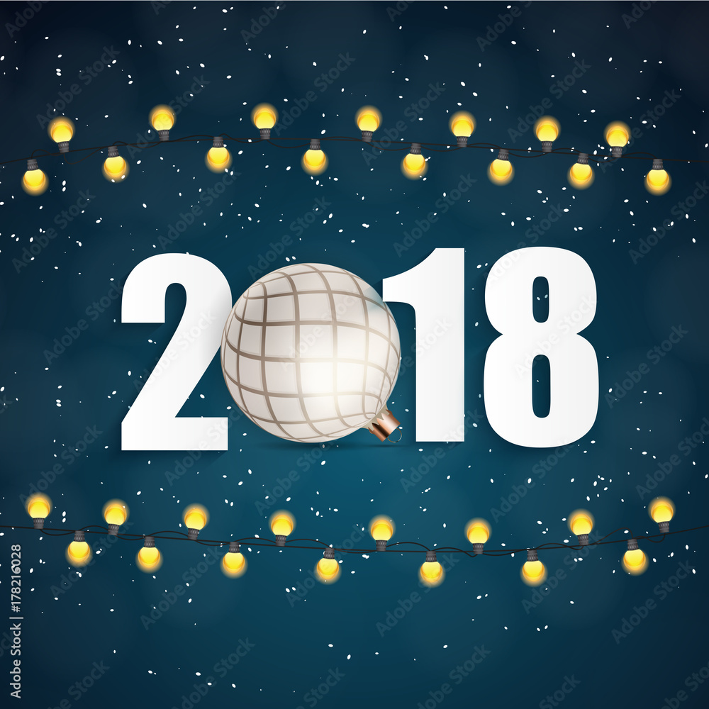 2018 New Year Background with Christmas Ball. Vector Illustration