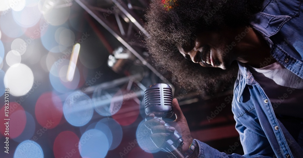 man playing at concert with transition