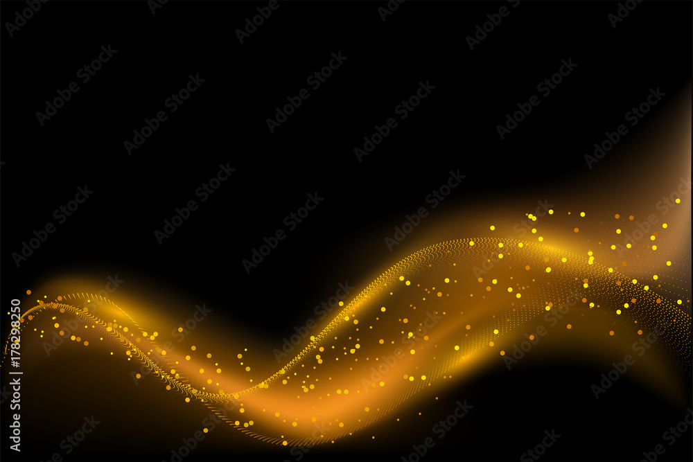 Abstract geometric technology vector design element. gold dot pattern composed of mesh.Golden partic