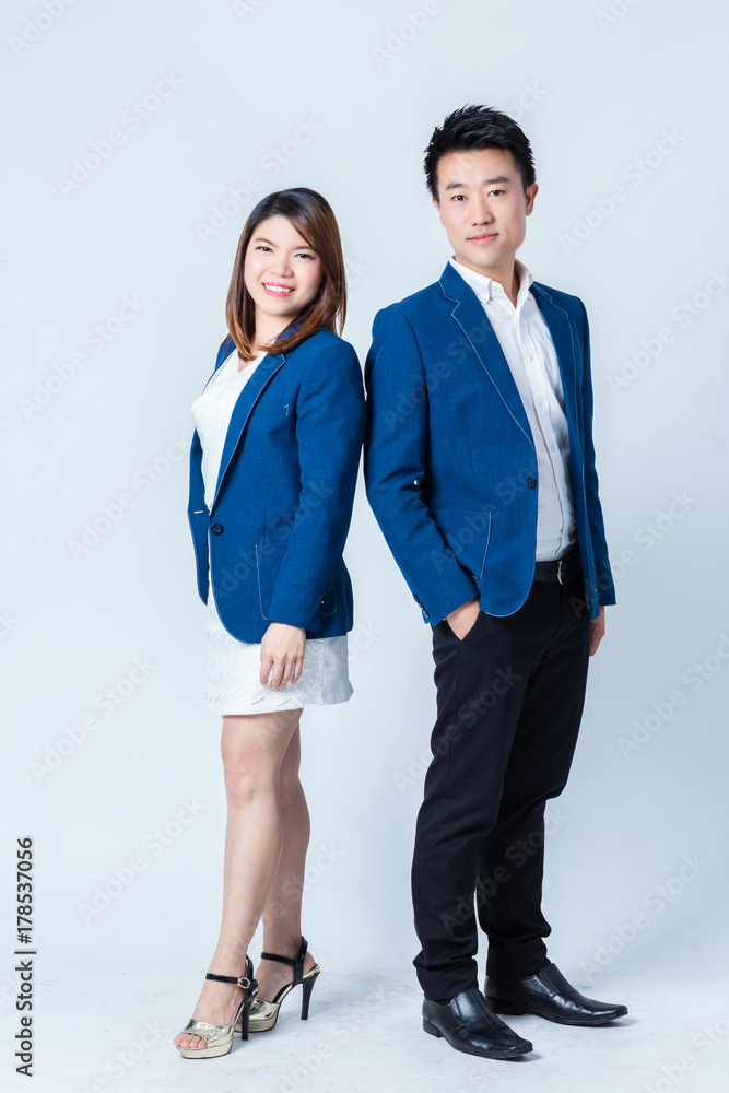 business man and woman portrait on white background