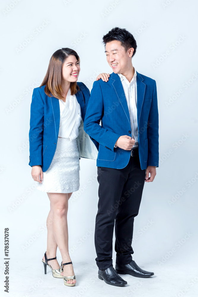 business man and woman portrait on white background