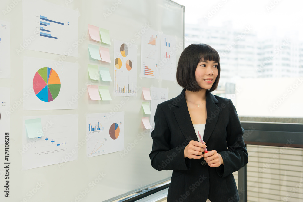 young business worker presenting company plan