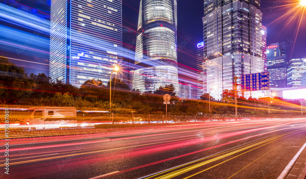 Traffic light trails in downtown