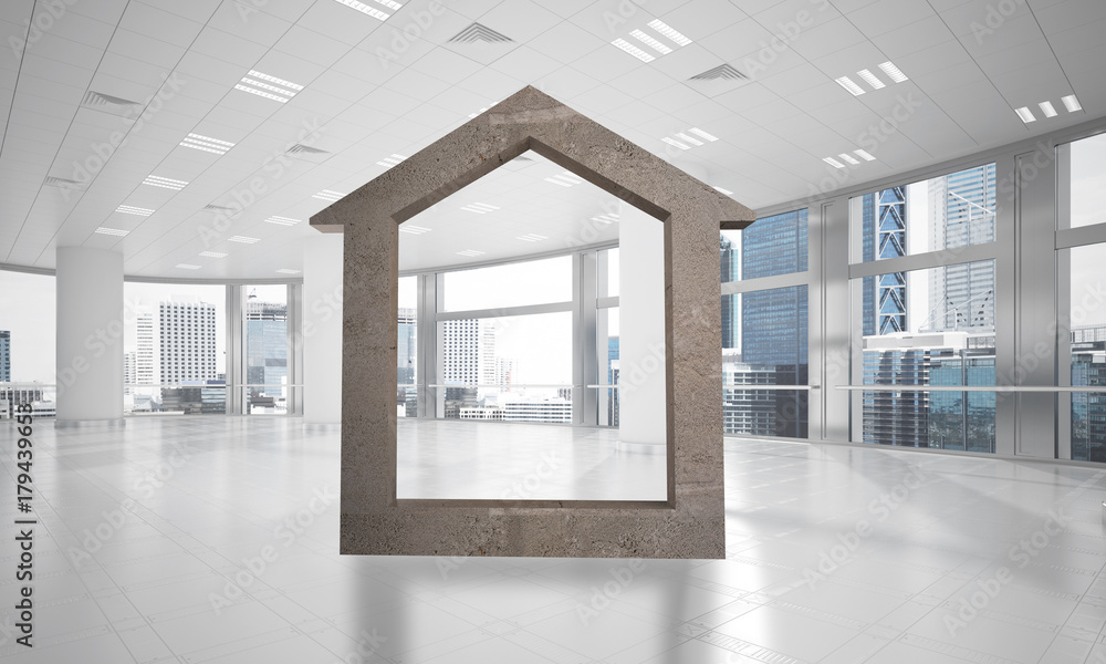 Conceptual background image of concrete home sign in modern office interior