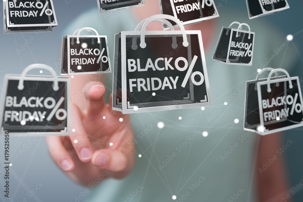 Businesswoman enjoying black Friday sales 3D rendering