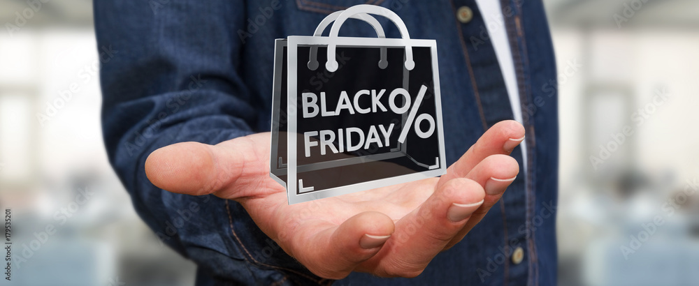 Businessman enjoying black Friday sales 3D rendering