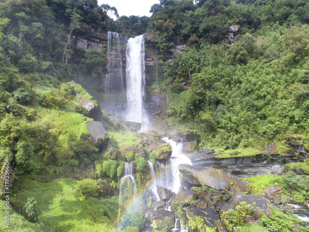 Laos.It is a place to visit the natural beauty.Mountain forest fall landscape.Top view,Aerial view,w