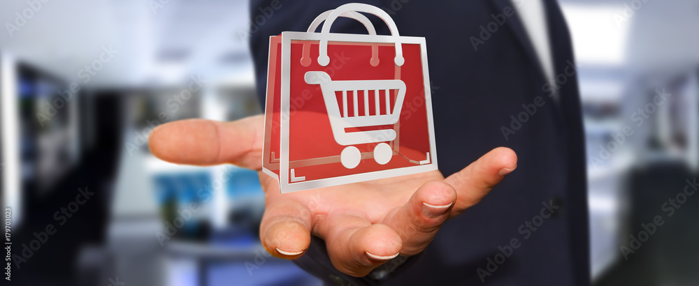 Businessman using digital shopping icons 3D rendering