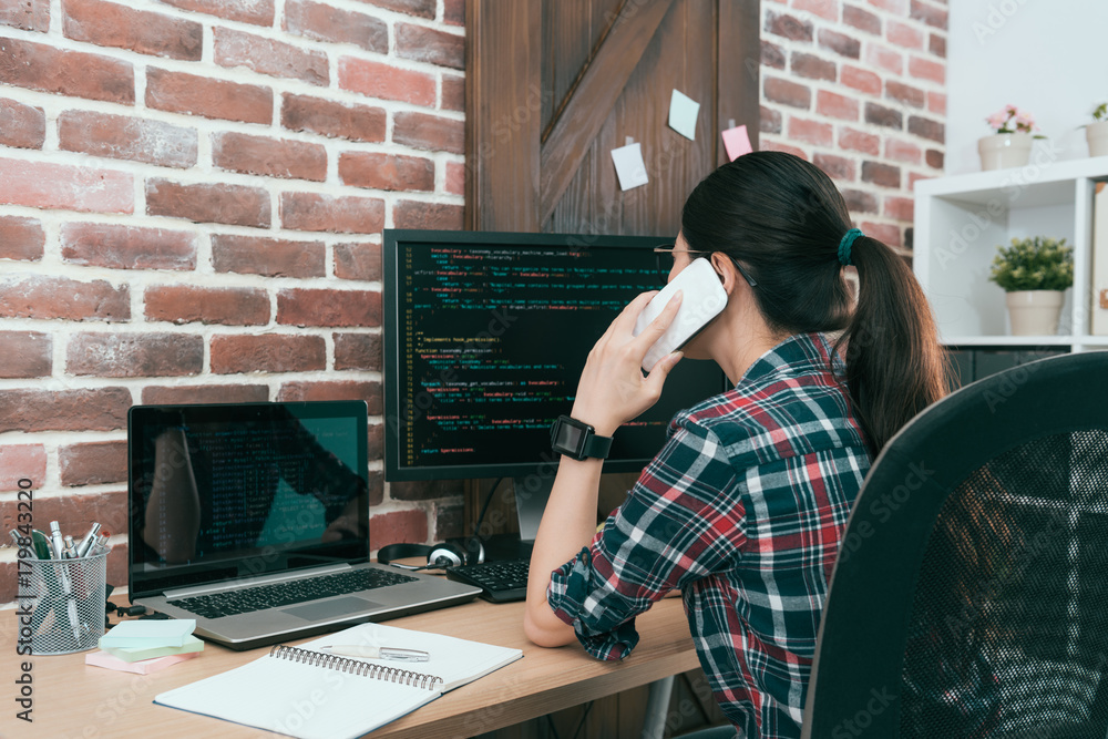 back view of computer software development worker