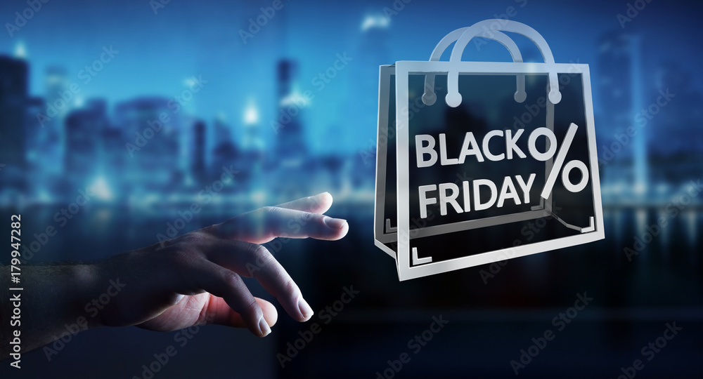 Businessman enjoying black Friday sales 3D rendering