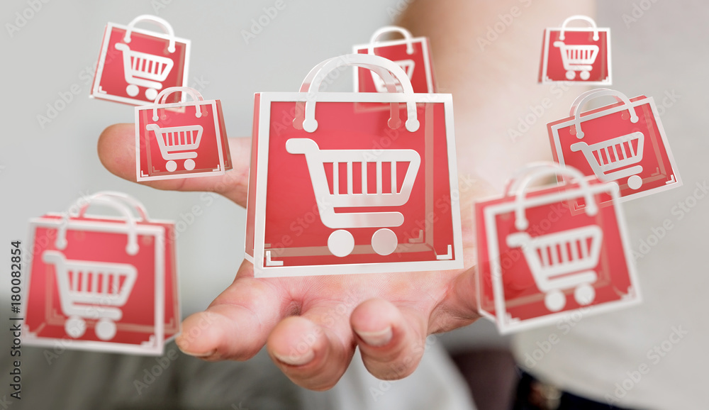 Businessman using digital shopping icons 3D rendering