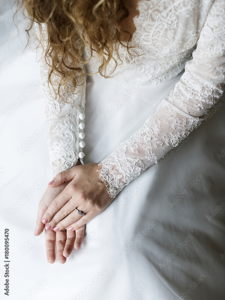 Attractive Beautiful Bride Showing Engagement Wedding Ring on Hand