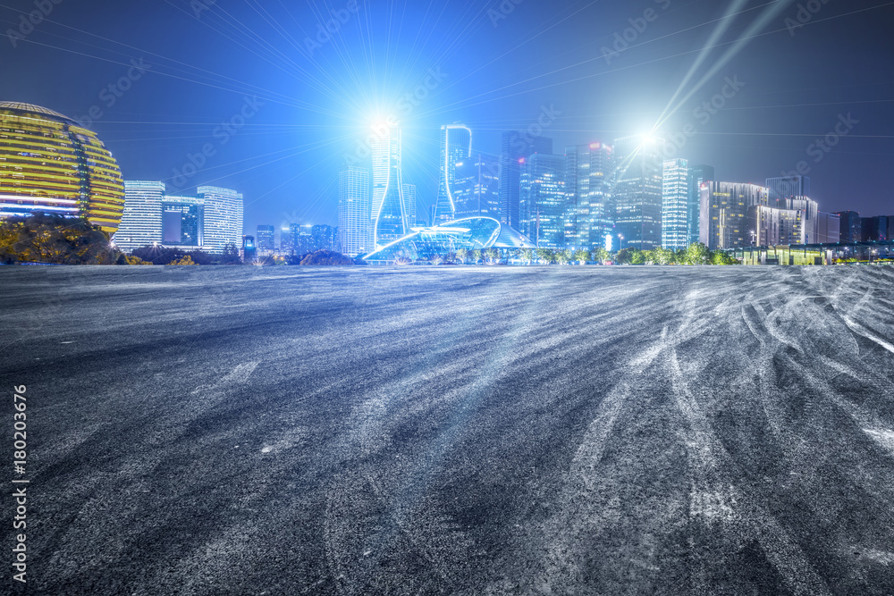 城市建筑景观的夜景与道路