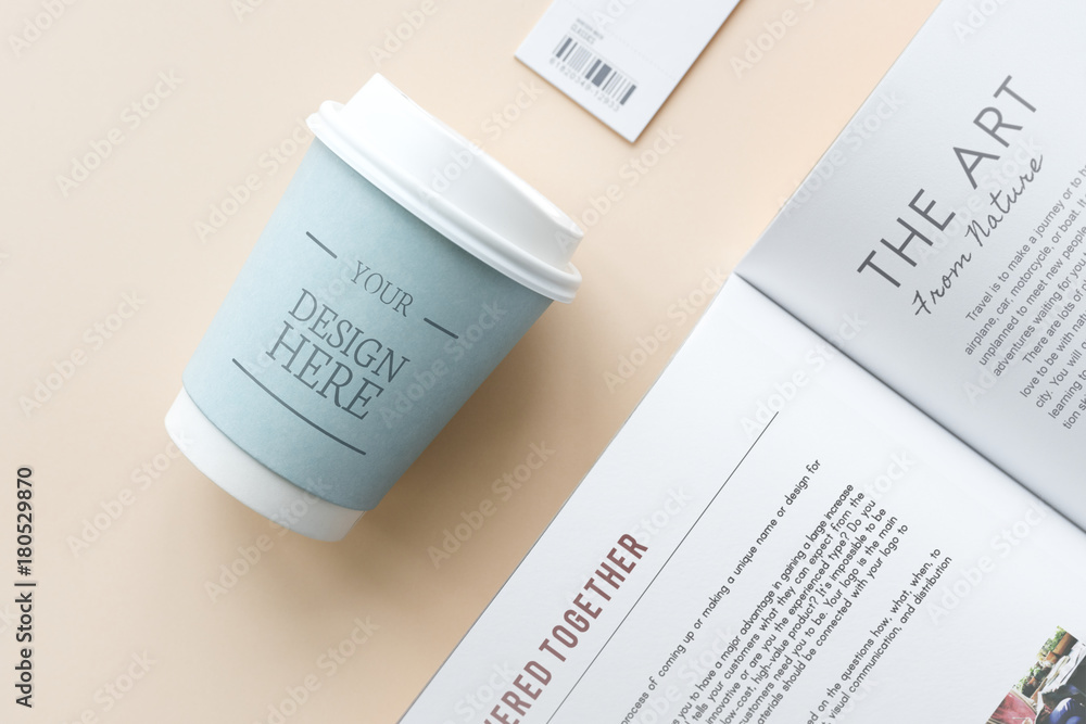 Coffee cup and book mockup