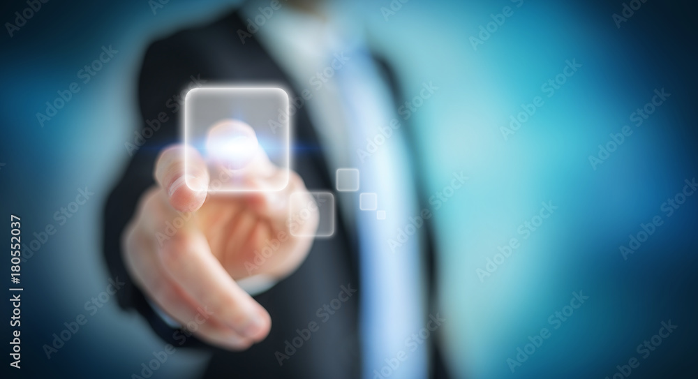 Businessman surfing on internet with digital tactile interface 3D rendering