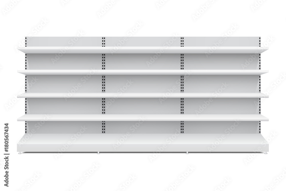 矢量购物架，长货架模板，白色隔离