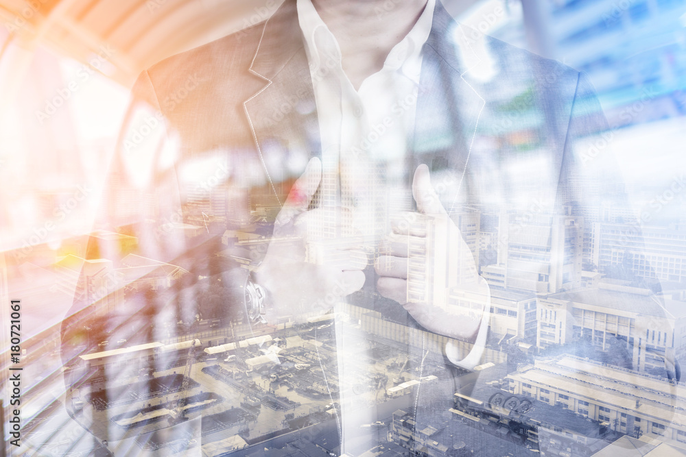 blur image background of corridor with businessman in suit