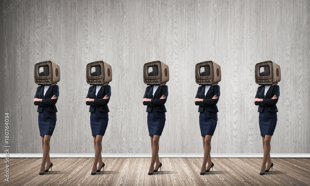 Business women with old TV instead of head.