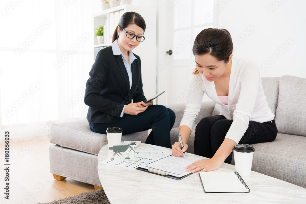 beauty young woman decisioned to buying new house