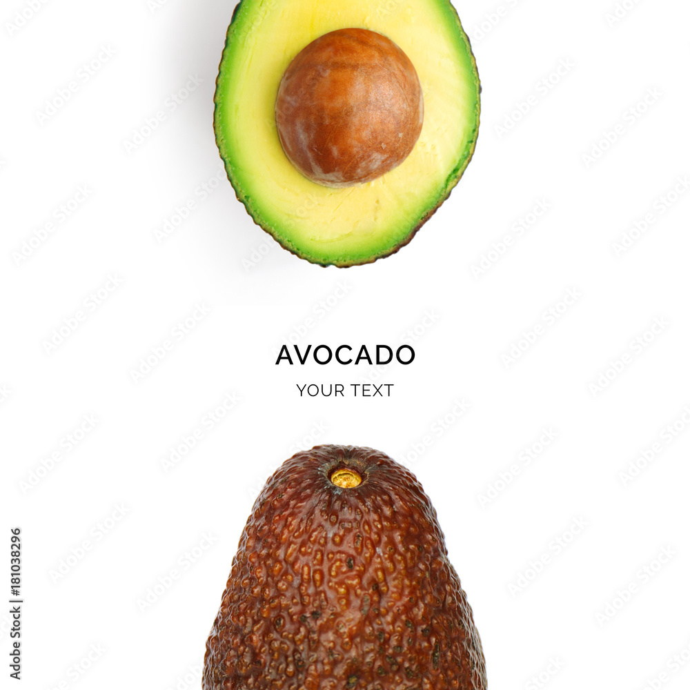 Creative layout made of avocado. Flat lay. Food concept. Avocado on white background.