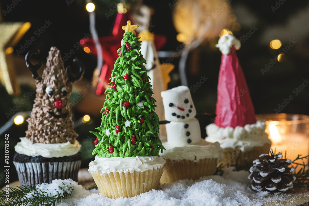 Set of cute Christmas cupcakes