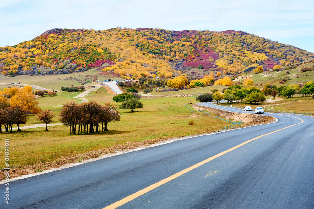 道路与彩色山地景观