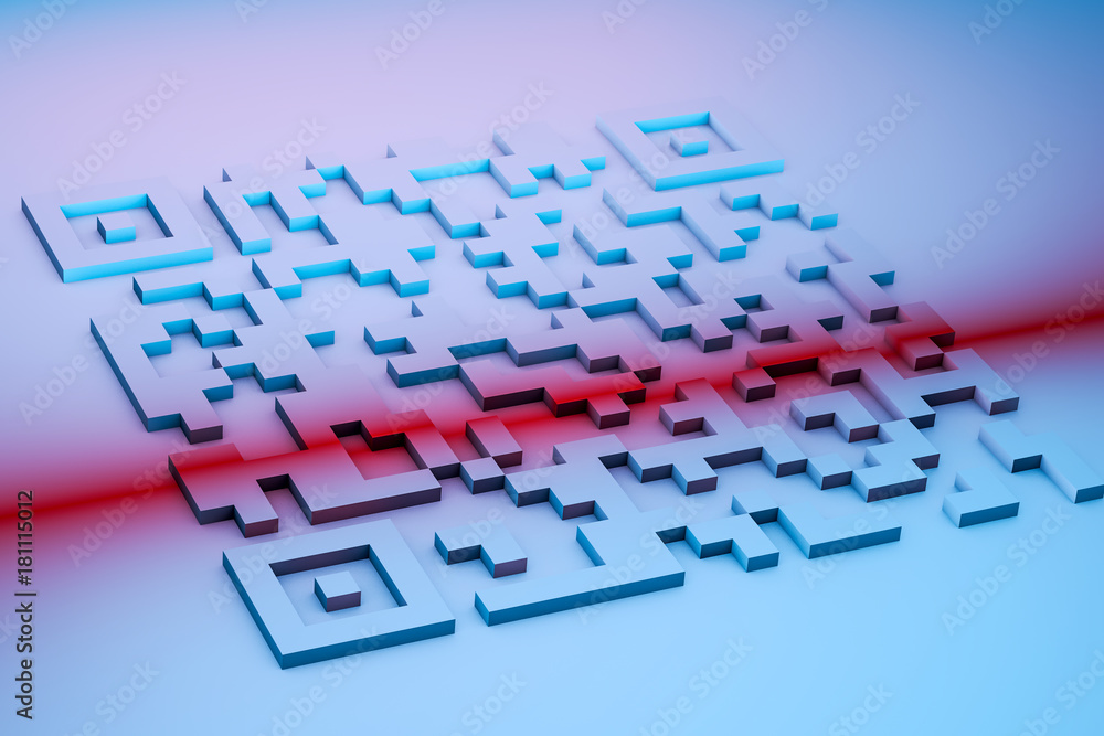 3d illustration abstract 2d code with red light