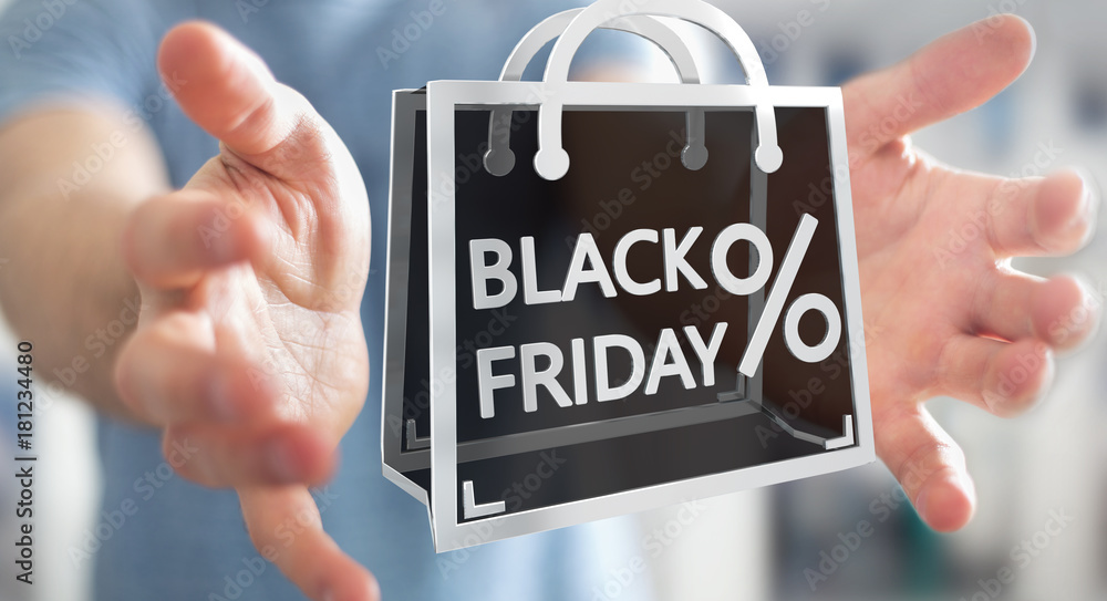 Businessman enjoying black Friday sales 3D rendering