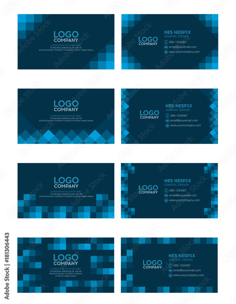 set of modern business name card template, dark blue color