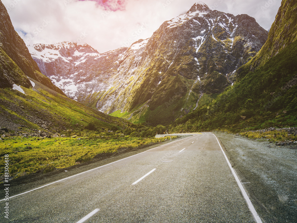 Mountain Road up Hill with Nature Landscape