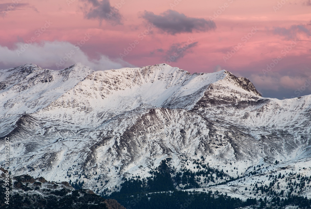 Mountain panorama in the Italy during sunset. Beautiful natural landscape in the Italy mountain