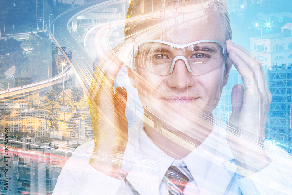 businessman vision concept with caucasian doctor wear glasses