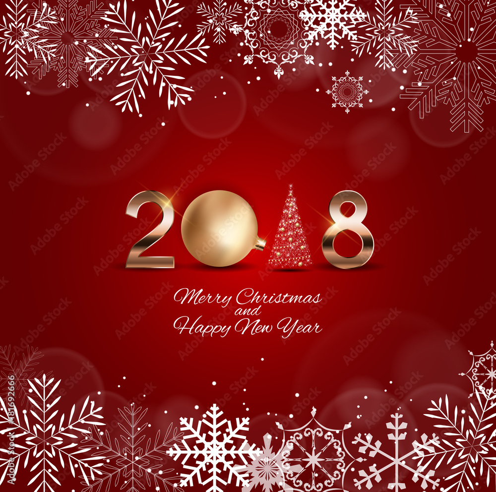 2018 New Year Background with Christmas Ball. Vector Illustration