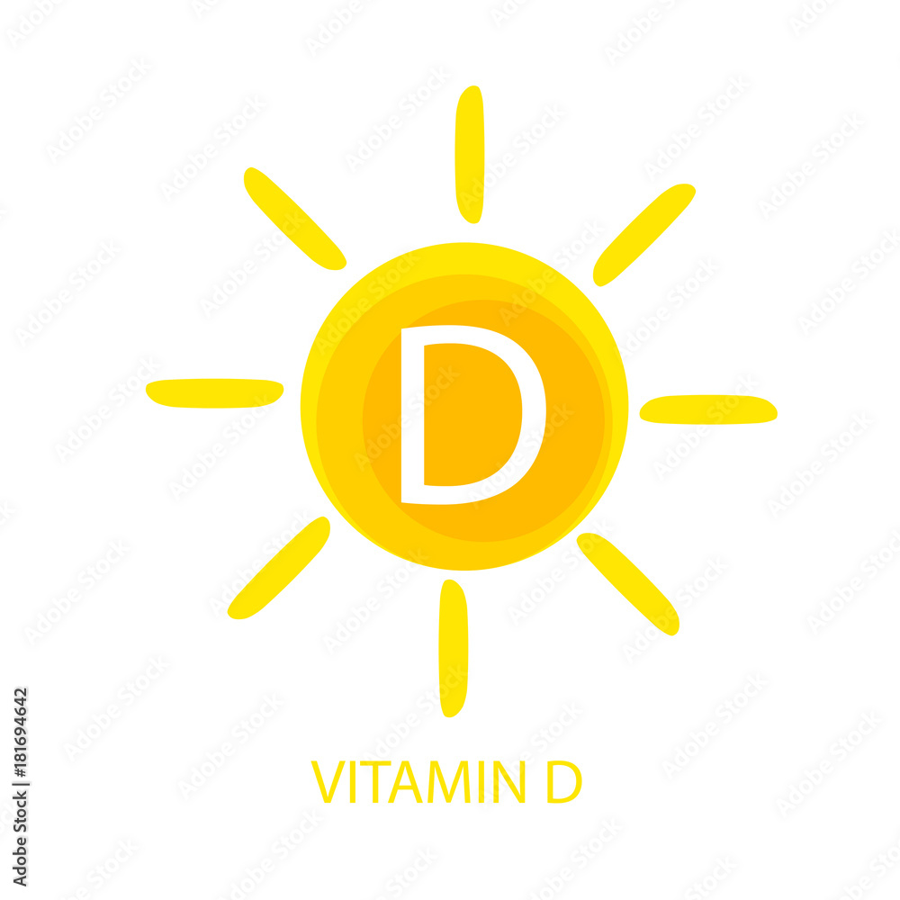 维生素D图标与太阳矢量插图