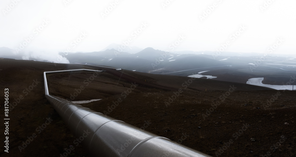 Iceland landscape with pipes in mountains